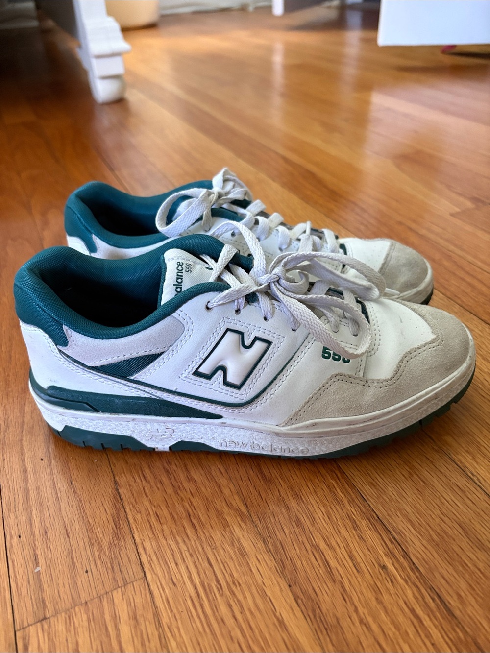 New Balance White Teal Low-Top Sneakers